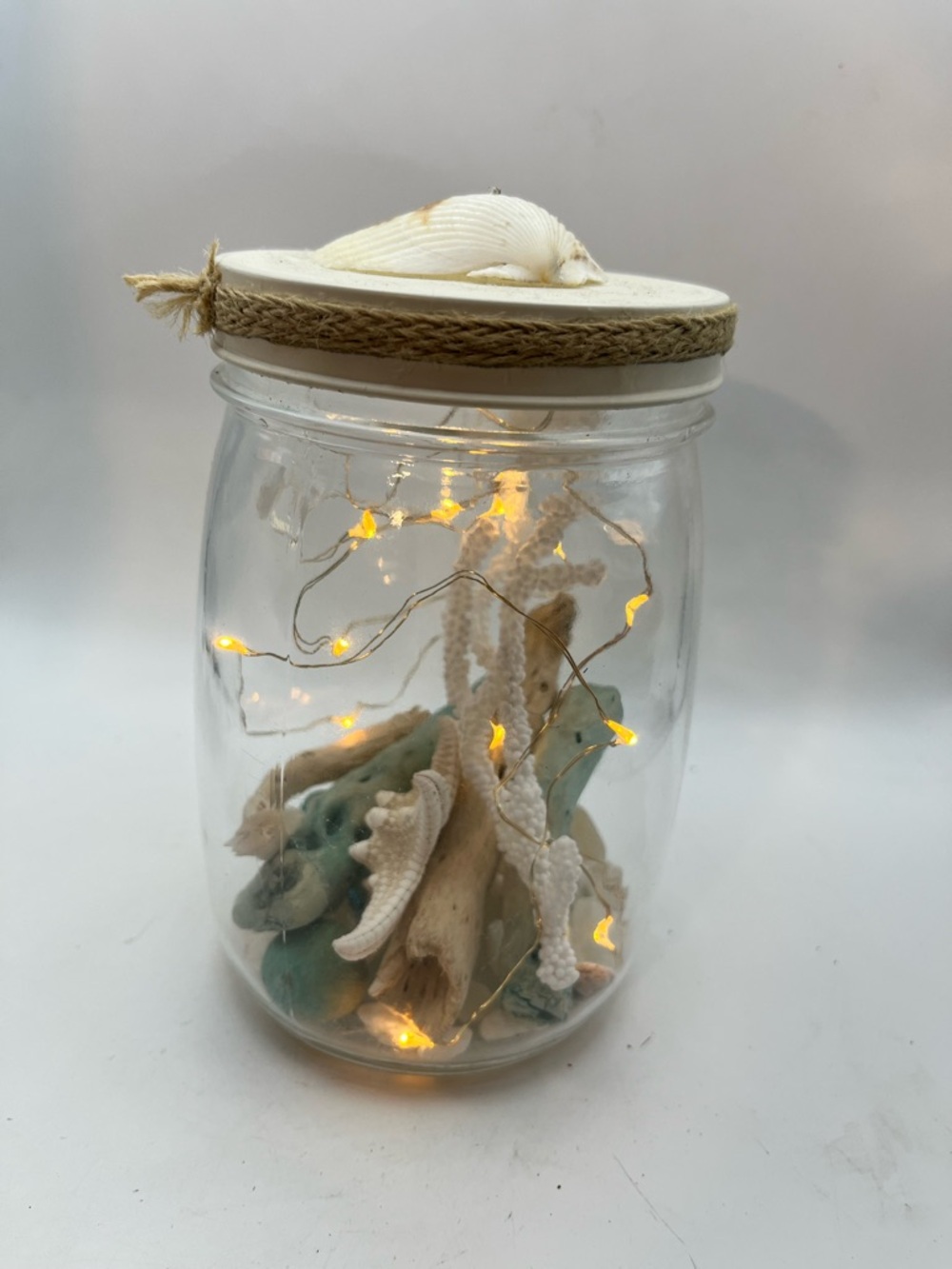 Vintage Seaside Jar Lantern - Cream & Natural Home Holiday Decor
